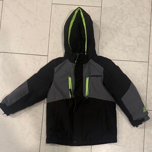 Black and Gray Hooded Jacket with Neon Accents